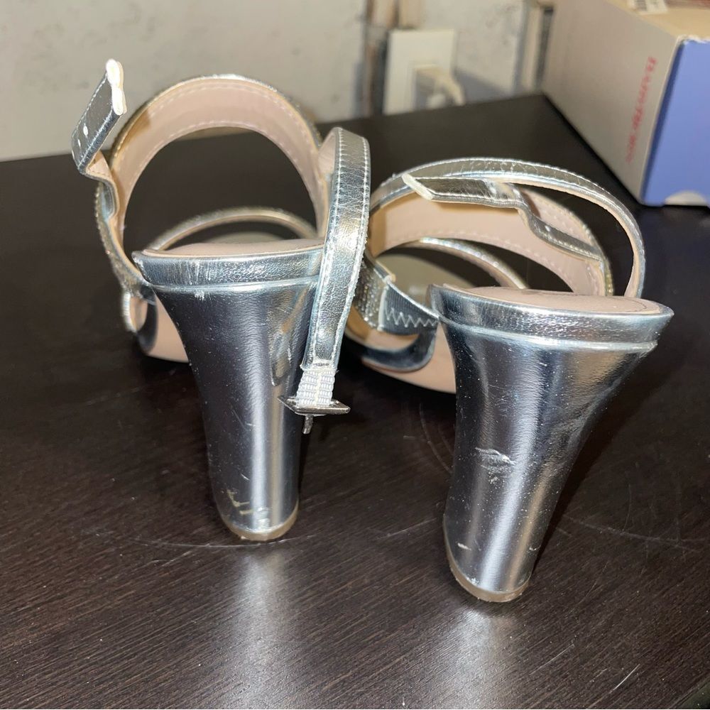 L. Miller Diamond Sparkle Sandal Block Open Toe Heels - Picture 5 of 5